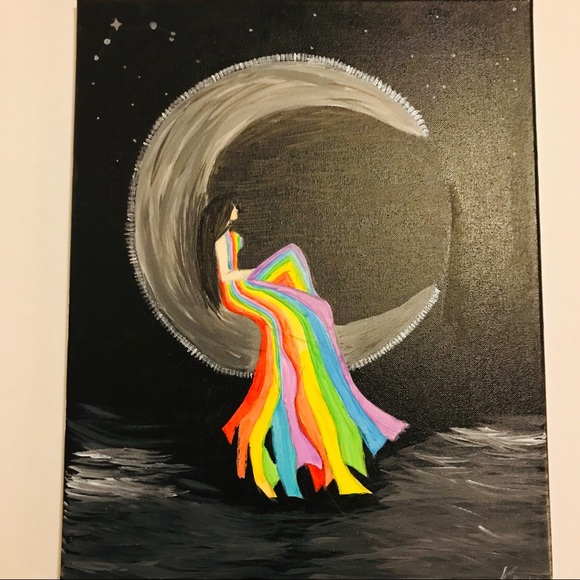 CUSTOM Zodiac Girl on Moon Nautical Boho Painting - Picture 4 of 8